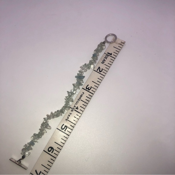 Vtg Sterling & Aquamarine Stone Beaded Bracelet w ‘ Family ‘ Toggle Clasp 7” - Picture 7 of 7